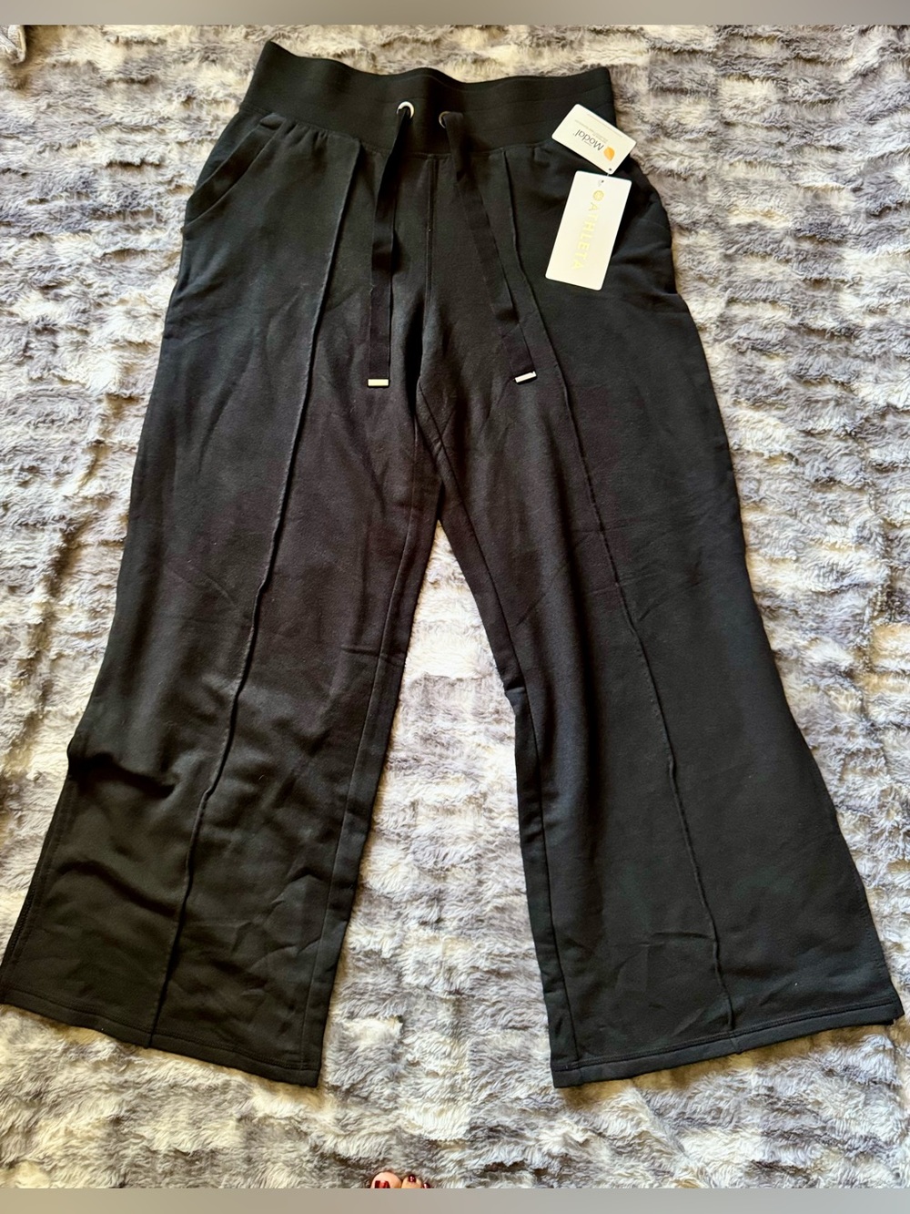 Athleta Black Wide-Leg Knit Drawstring Pants
